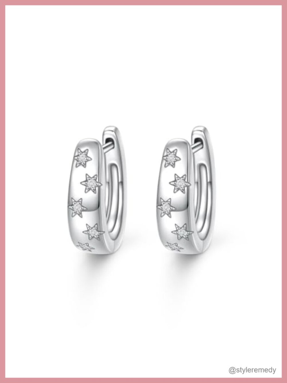 925 Sterling Silver CZ Star Chunky Hoop Earrings